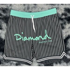 Diamond Supply Co Mesh Black Pinstripe Teal Script Logo Shorts